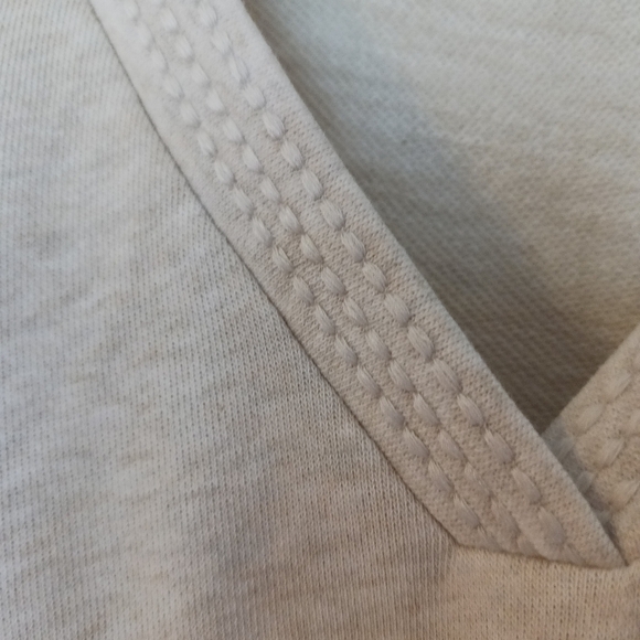 Soft Cotton Cream V-Neck Ruffle Sleeve Lightweight Sweatshirt - Picture 3 of 7